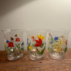 Hallmark Wildflowers Hand Painted Hurricane Votive Holders- set of 3 mint